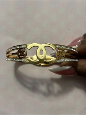 CC Gold-Tone Diamond Bangle Bracelet
